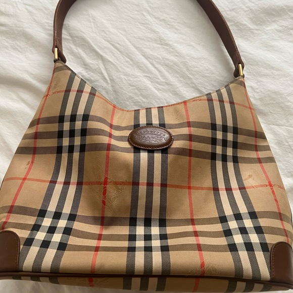 Burberry Vintage Tan and Brown Shoulder Bag with Iconic Design See Pics - Picture 1 of 9